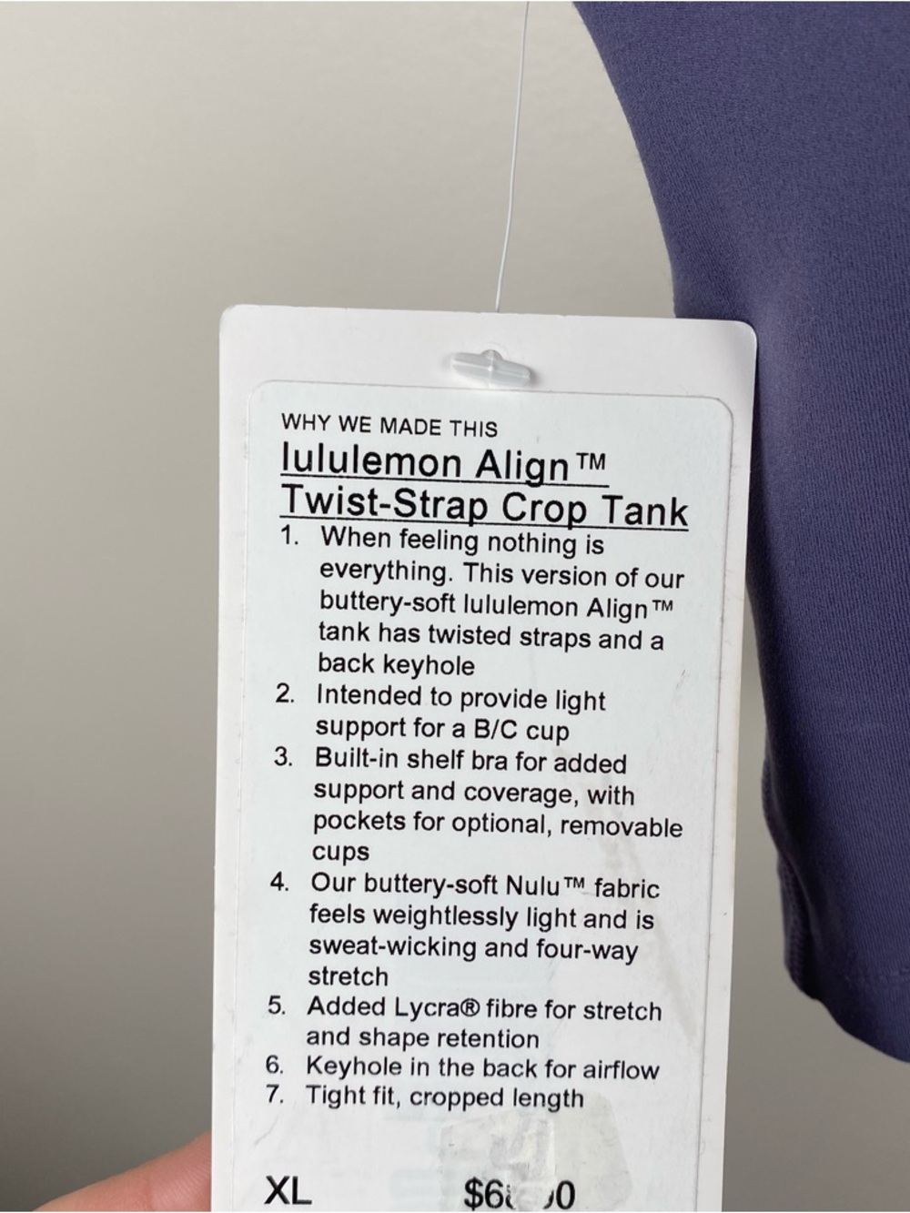 NWT Lululemon Align Twist-Strap Cropped Tank Top Light Support, B/C Cup size XL - Picture 5 of 6